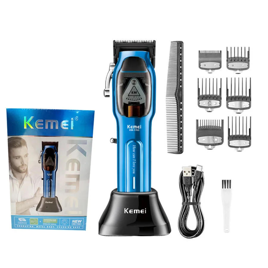 Kemei Orignal KM-1763 Professional Hair Trimmer  USB Rechargeable High Quality Barber Hair Cutting Electric Clippers 10W