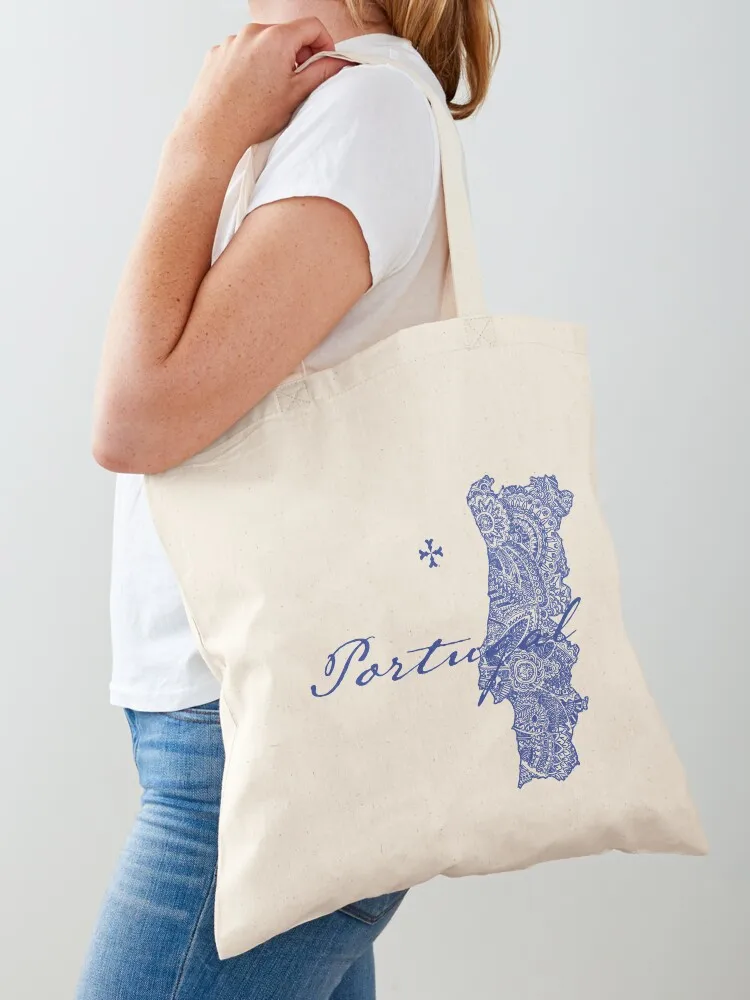 Modern Blue Portugal and Portugal Country Shape Tote Bag bags luxury women Canvas canvas shopping bag Shopper