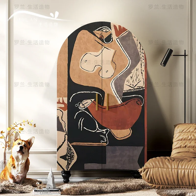 

American abstract solid wood home bedroom wardrobe door locker