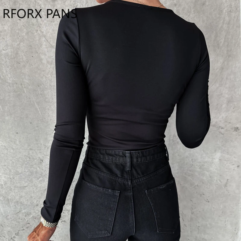 Women Chic Long Sleeves Zipper Decoration Casual Bodycon Basic Blouses Tops