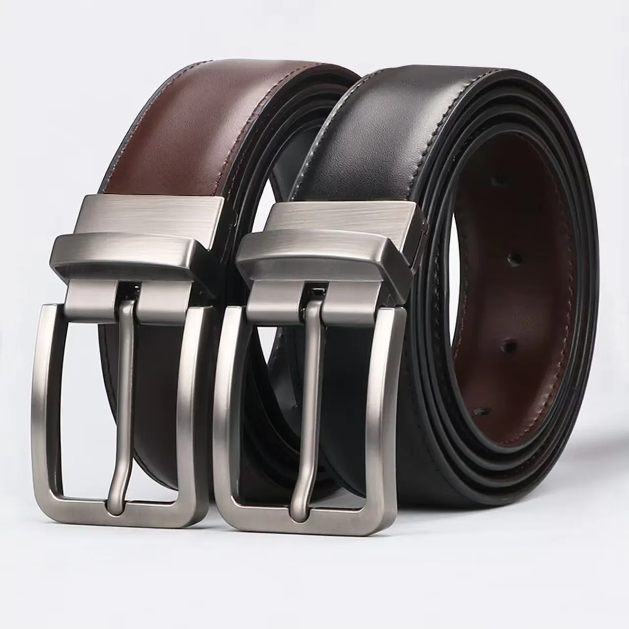 High quality genuine leather men fashionable business belt rotatable alloy needle buckle retro luxury brand belt for men