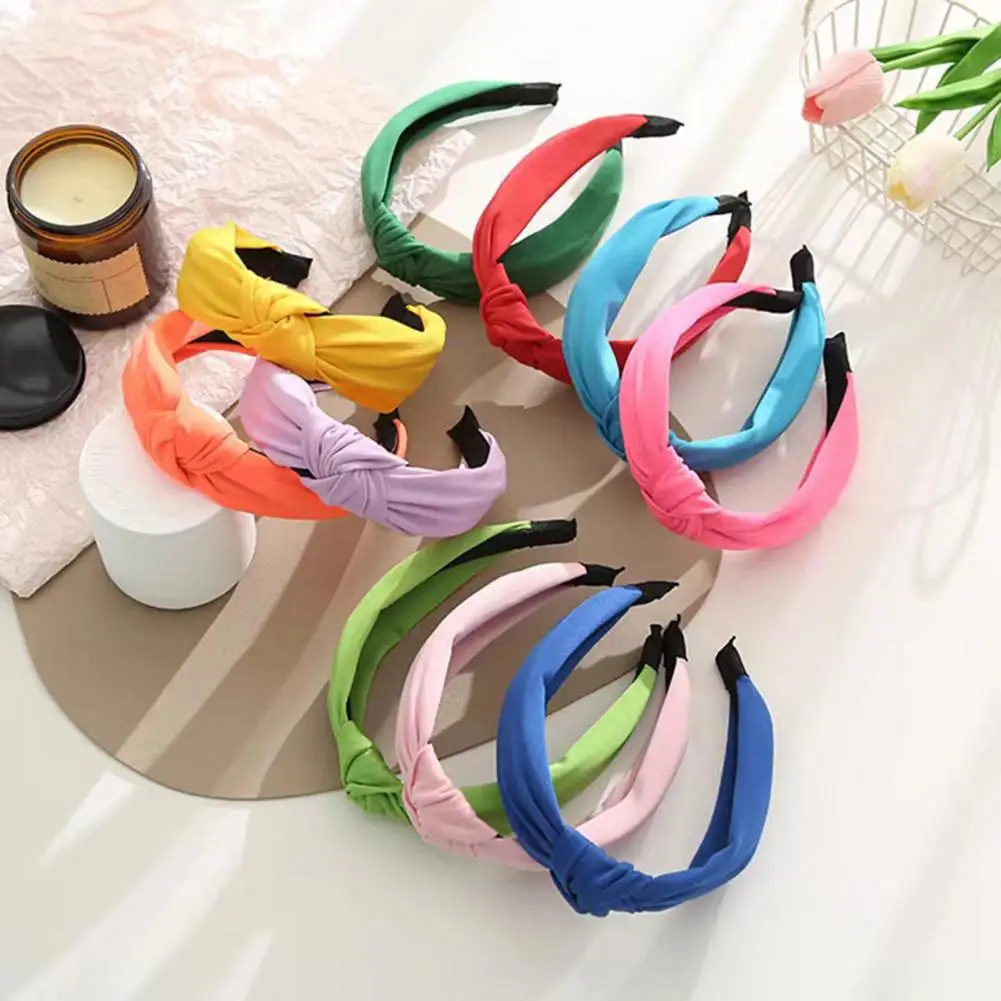 Women Knotted Headband Candy Color Hair Hoop Elastic Head Band Wide Hairband Hair Accessories Hair Hoop Aro Para El Cabello