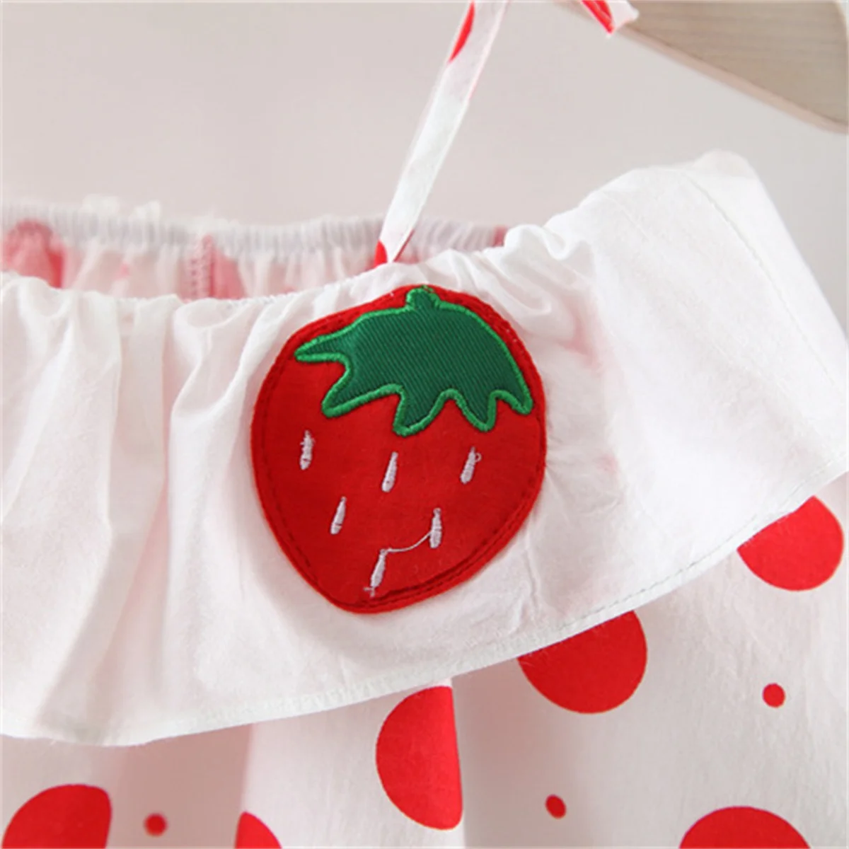 New Two-Piece Halter Strawberry Print Polka Dot Bloomers For Baby Girls Casual Summer Two-Piece Sweet Princess Dress