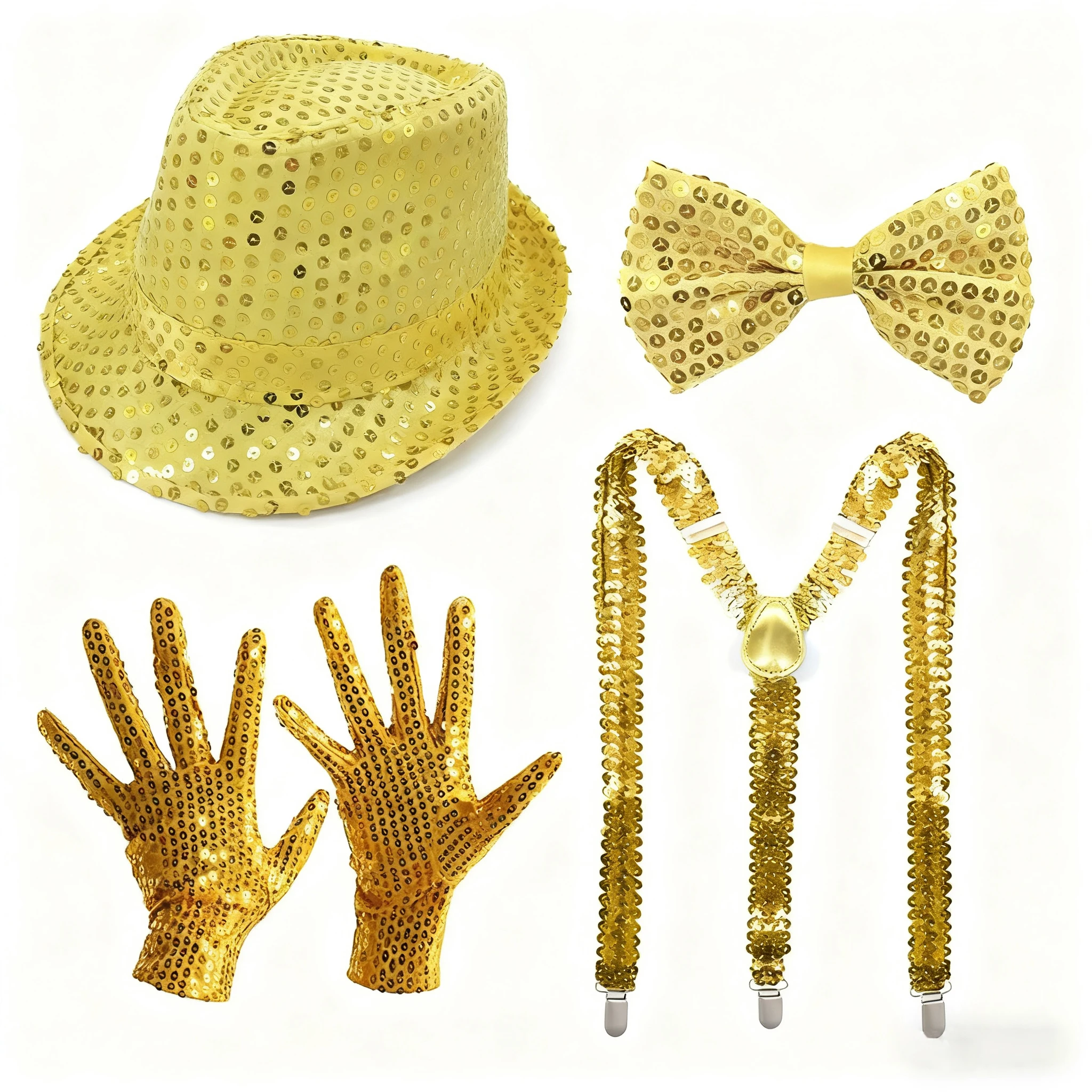 70년대 디스코 공연 소품 스팽글 모자 넥타이 장갑 서스펜더 무대 공연 할로윈 및 크리스마스 의류 액세서리