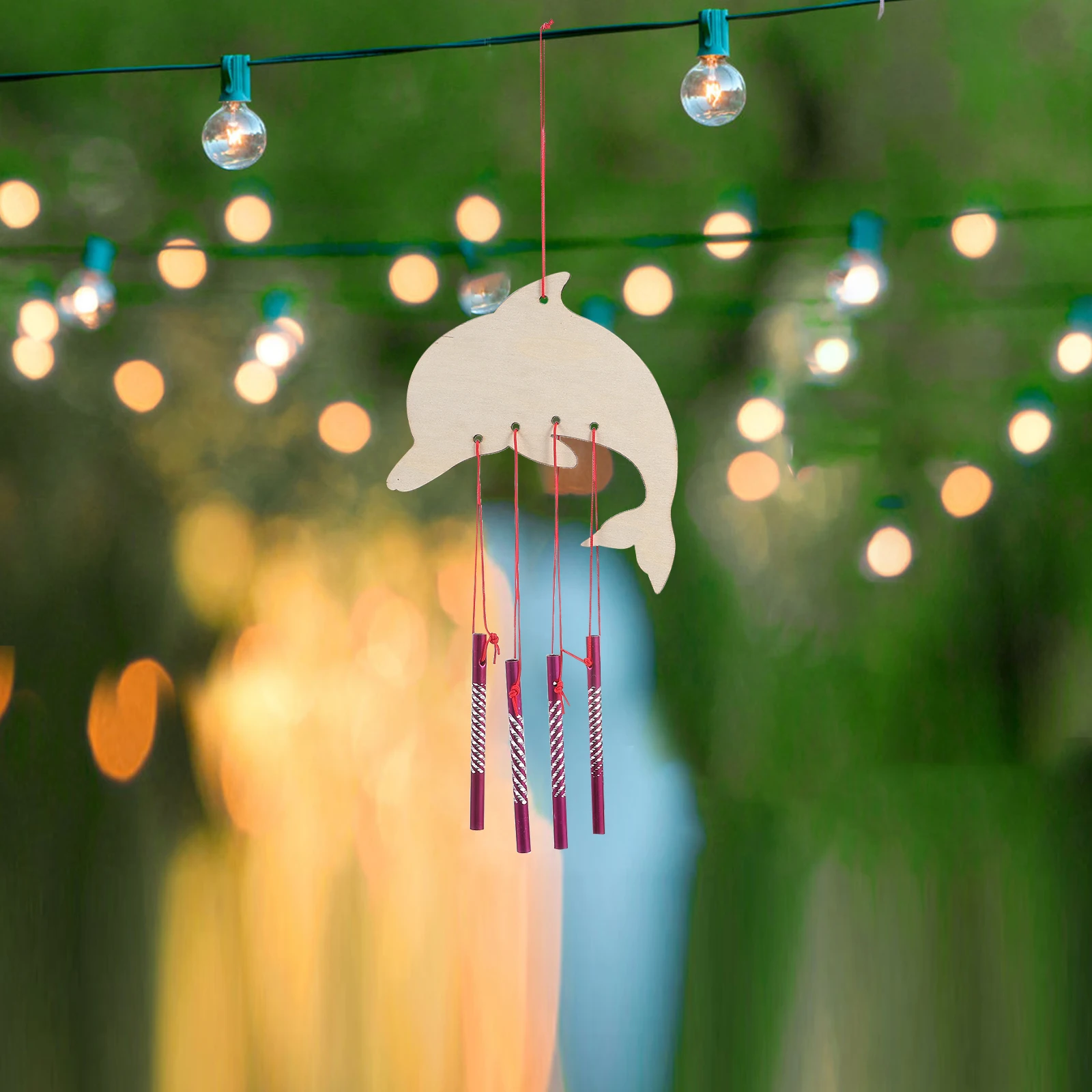 

5 Sets Wooden Wind Chimes Craft Kit Diy Painting For Kids Outdoor Classroom Party Activities (Pigeon Elephant Butterfly Dolphin