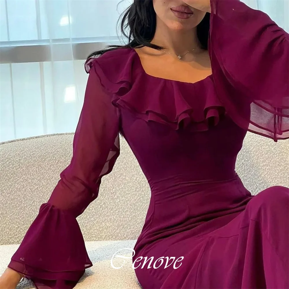 

Cenove 2024 Arab Dubai Square Collar Prom Dress Ankle-Length With Long Sleeves Evening Fashion Elegant Party Dress For Women