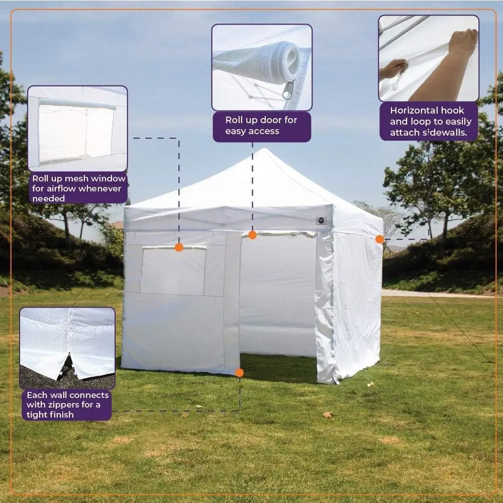 10' x 10' USA Canopy Kit: 4 Sides, Door & Window, Weight Bags, Spike, Rope, Roller Bag, White