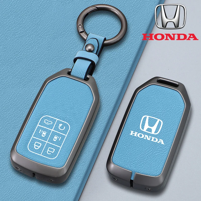 6 Buttons Zinc Alloy Leather Car Smart Key Case Full Cover Protector Remote Shell For Honda Odyssey Keyless Accessories Keychain