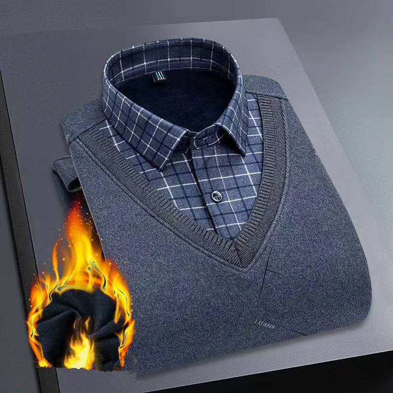 2026 الخريف الشتاء الرجال الصوف قميص دافئ الذكور موضة الطباعة طويلة الأكمام الأعمال كبيرة الحجم قميص منقوشة سميكة الدافئة قميص M-6 XL