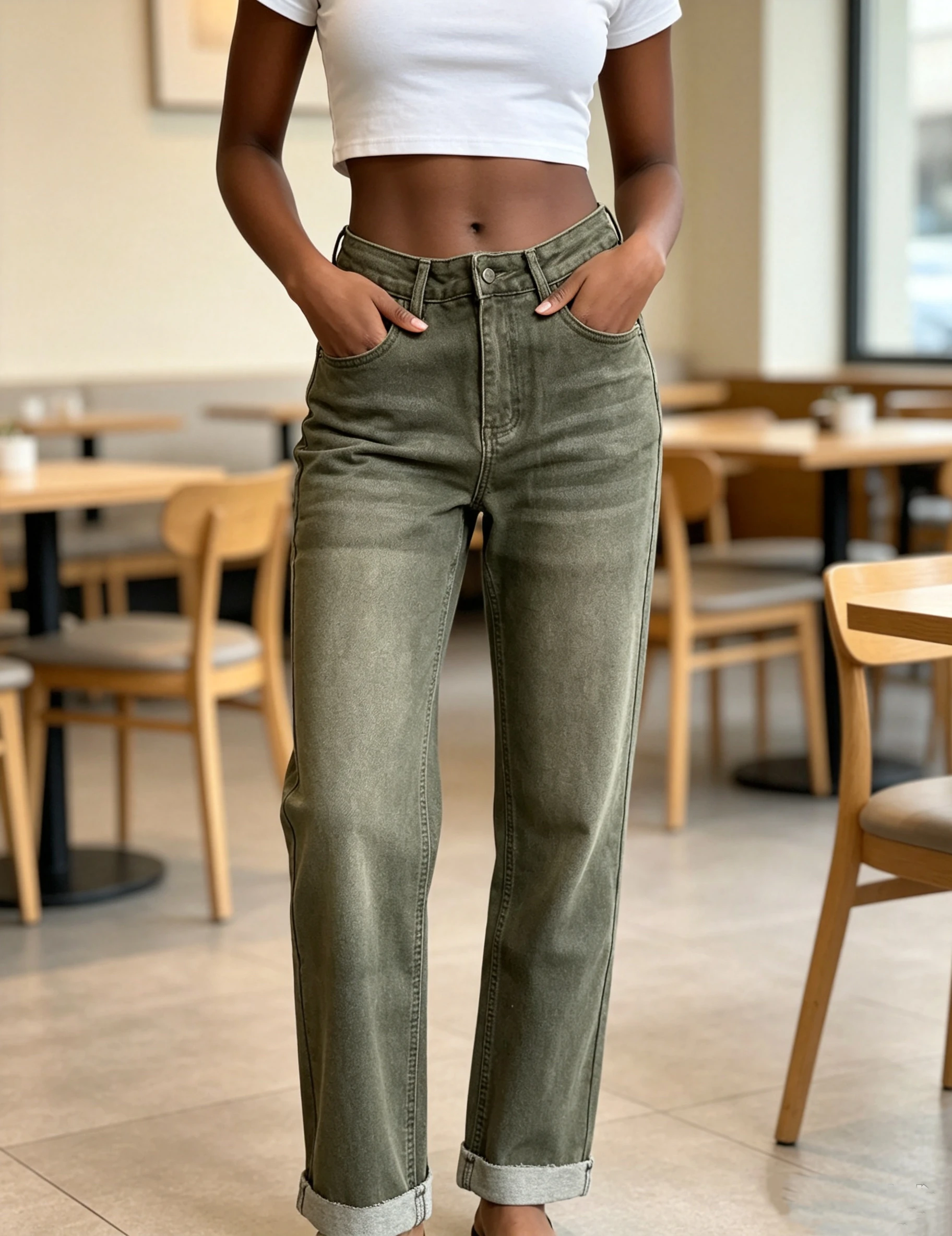Spring Autumn Army Green American Vintage High Waist Wide Leg Jeans Women Loose Slimming Straight Floor-length Pants New Arrival