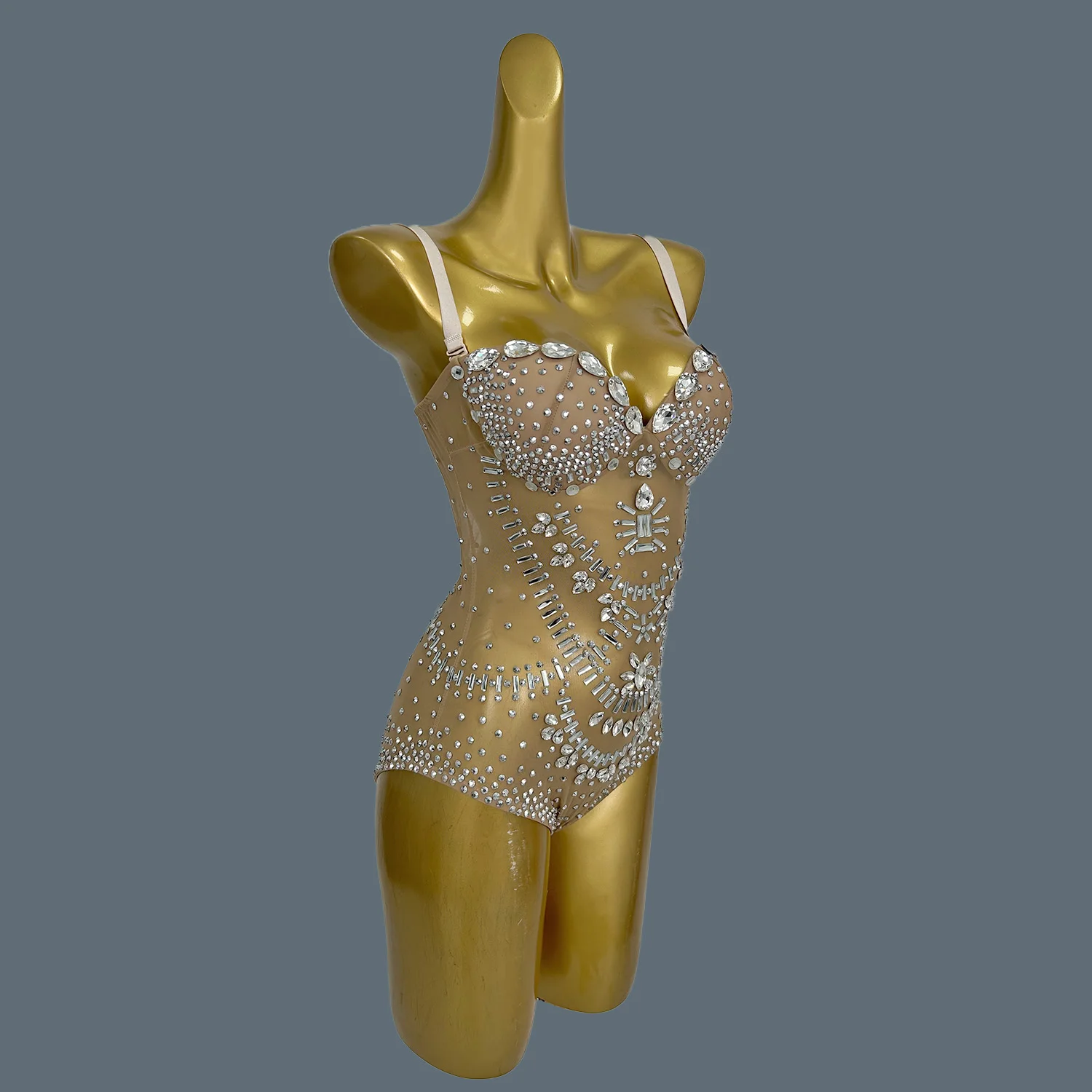 Sparkly Crystals Diamonds Bodysuit Luxury Sexy Mesh Dancer Stage Costume Night Club Bar Celebrate Women Outfit Longkui