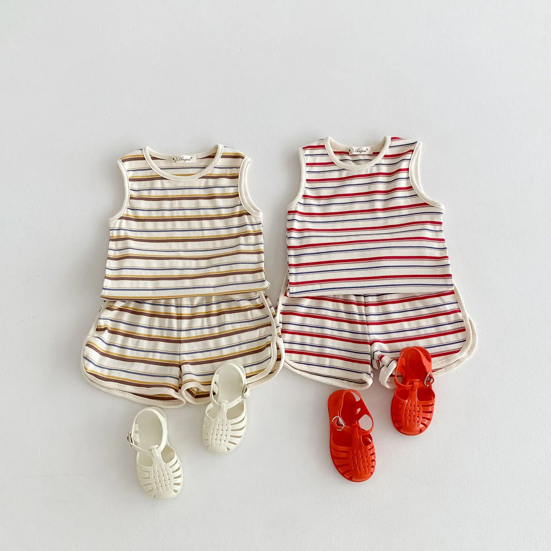 

Summer New Children Sleeveless Clothes Set Boys Girls Thin Cotton Breathable Vest + Shorts 2pcs Suit Kids Striped Casual Outfits