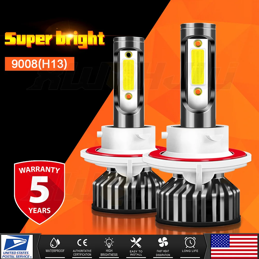 

XWQHJW 2PCS Car lights 9008 Super Bright LED Headlights High Low Beam Fog Light Bulb White Minisize Car accsesories