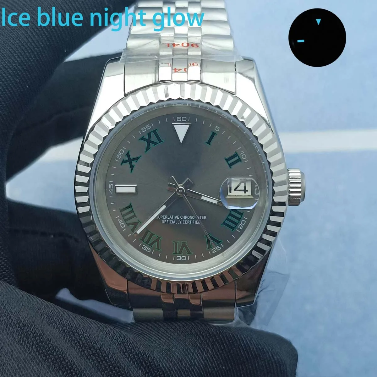 

NH35 39mm case dial 28.5mm ice blue luminous sapphire glass stainless steel strap NH35 NH36 movement modification part