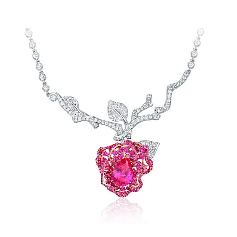 

ZOCA Elegant 925 Sterling Silver Rose Flower Necklace for Women, Fine Jewelry Gift, Wedding Party and Engagement, Pink Color