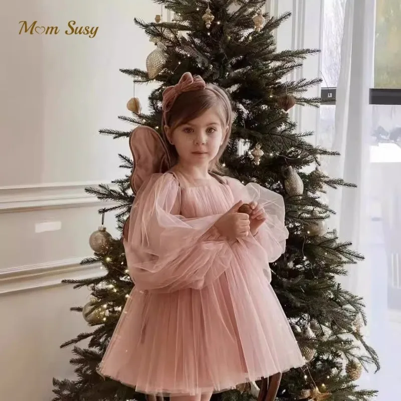 Baby Girl Princess Tutu Dress Long Sleeve Infant Toddler Child Mesh Vestido Party Birthday Christmas New Year Baby Clothes 1-10Y