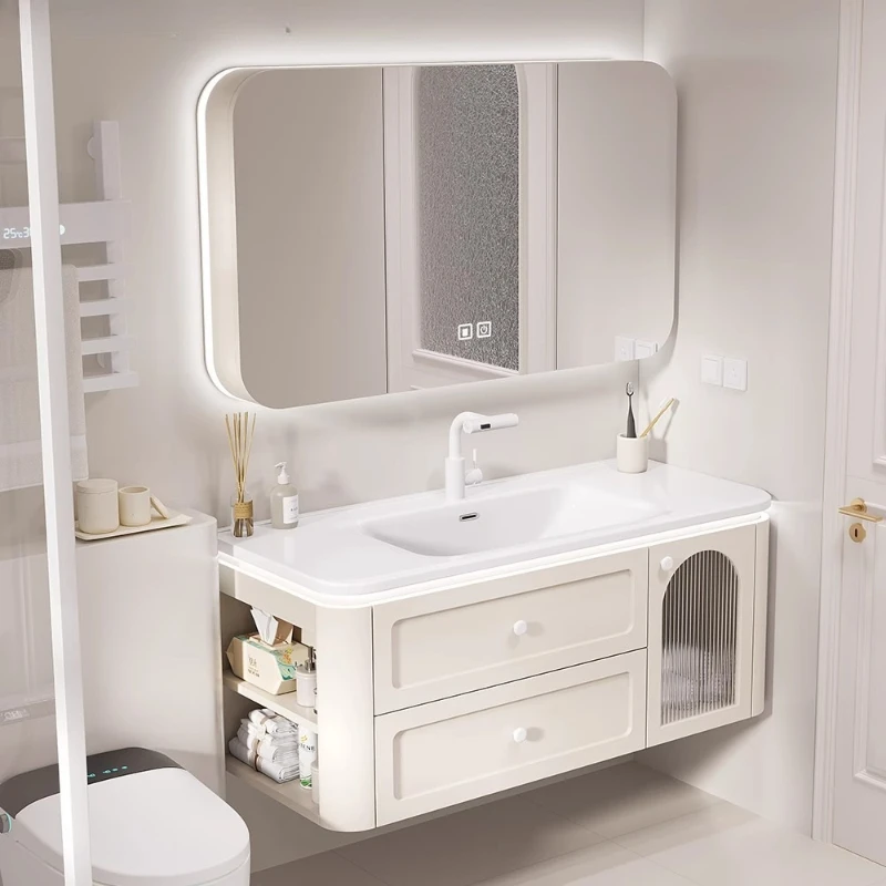 

Customized light luxury hot curved rock slab ceramic integrated basin toilet toilet washstand intelligent solid wood storage