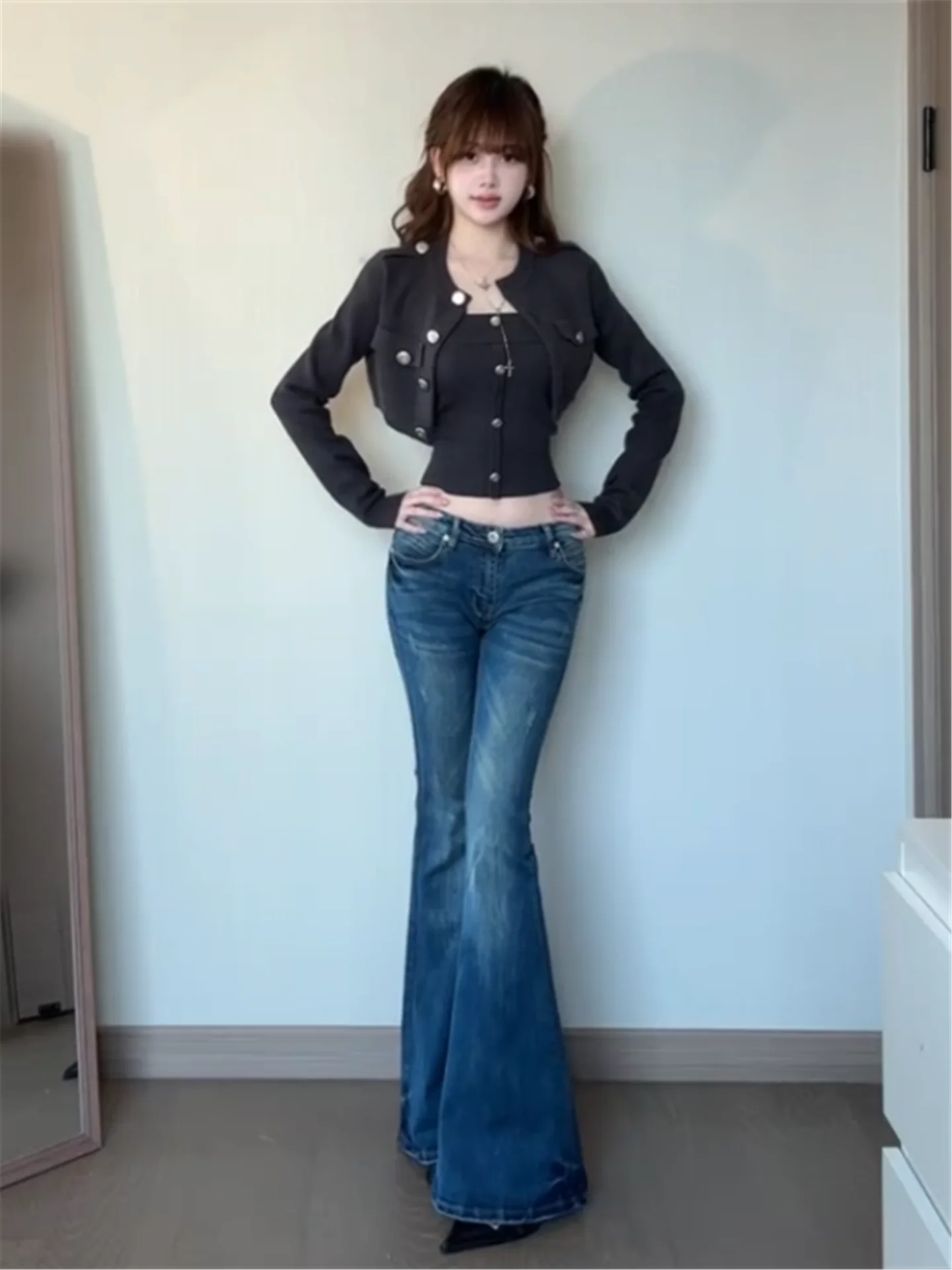 

American Style Vintage High Waist Wide Leg Jeans Women's Extended Length Floor Sweeping Pants Spring Slimming Taller Ladies