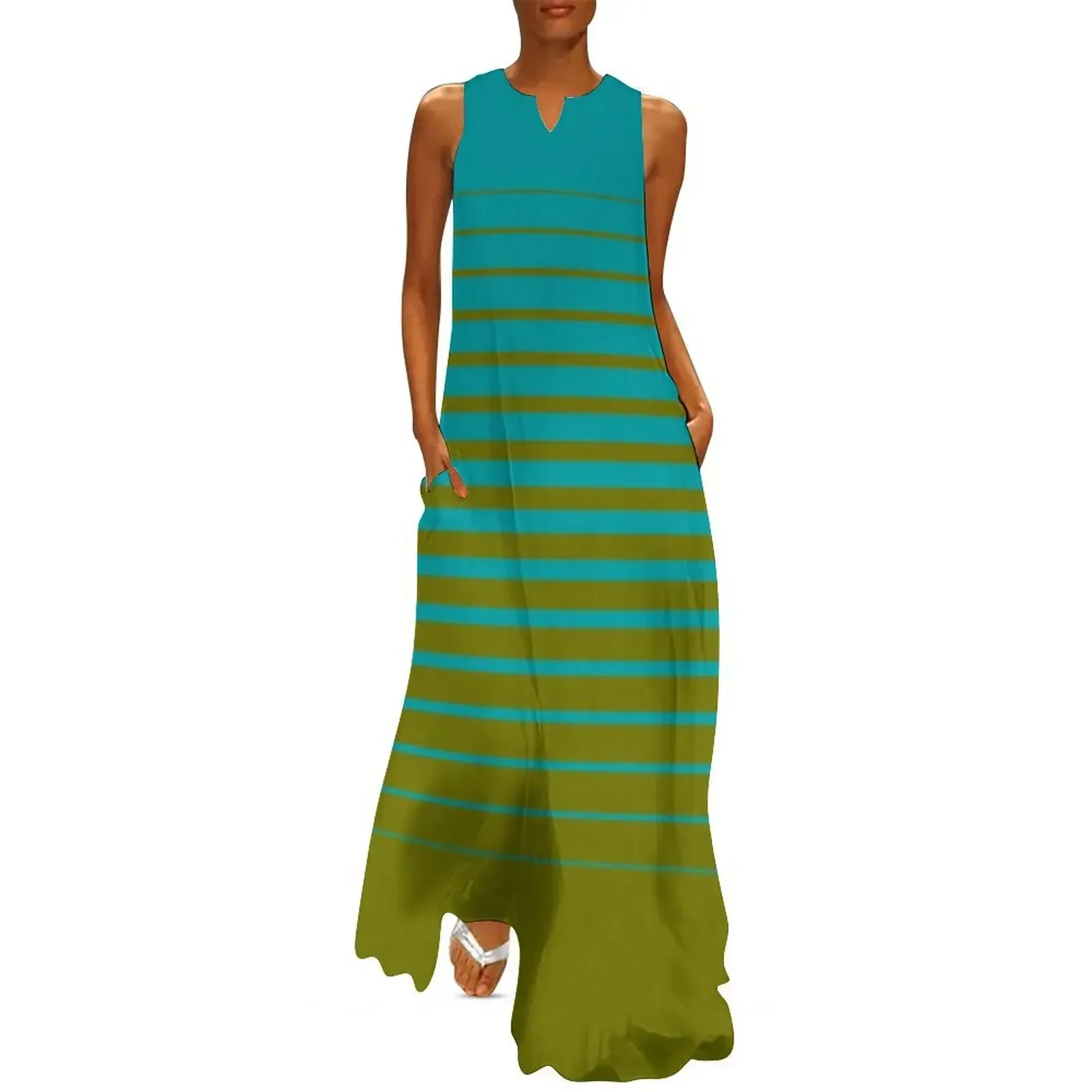 

gradient stripes pattern (mix & match aqua / olive) Long Dress dress for women summer sexy dress for women Women's dresses