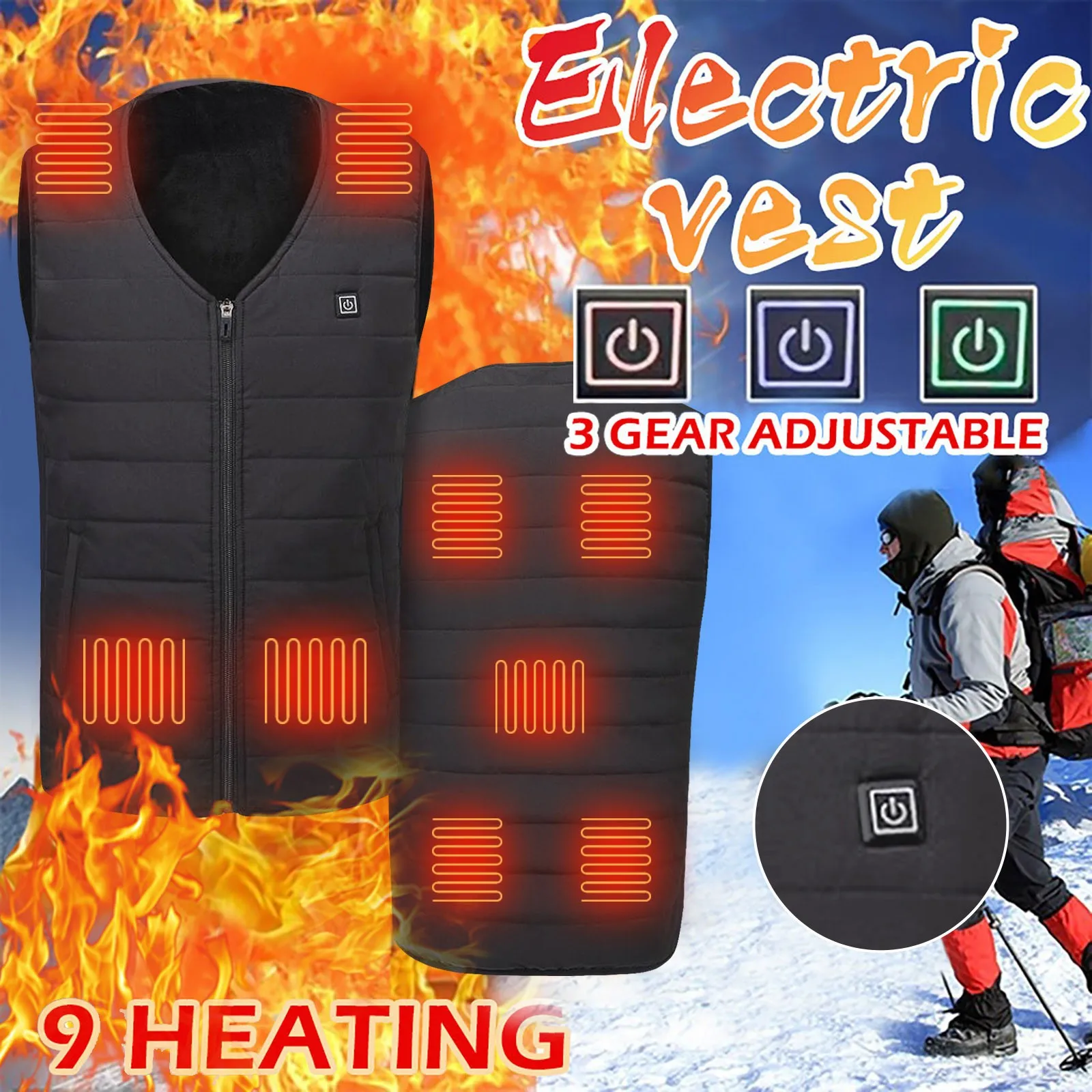 

Intelligent Infrared Nine Zone Heated Outdoor Thermal Waistcoat 2024 Zipper V-neck Warm Jacket With Pocket Winter Vest Plus Size