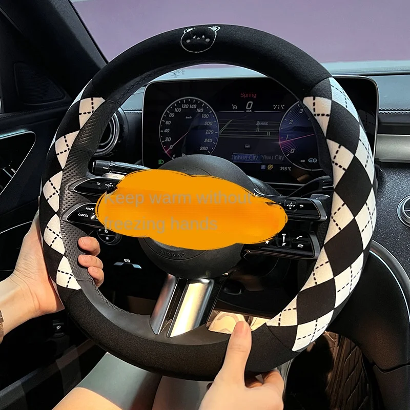 

Новый зимний плюшевый чехол на руль автомобиля с героями мультфильмов, милый женский зимний теплый нескользящий круглый чехол на ручку автомобиля