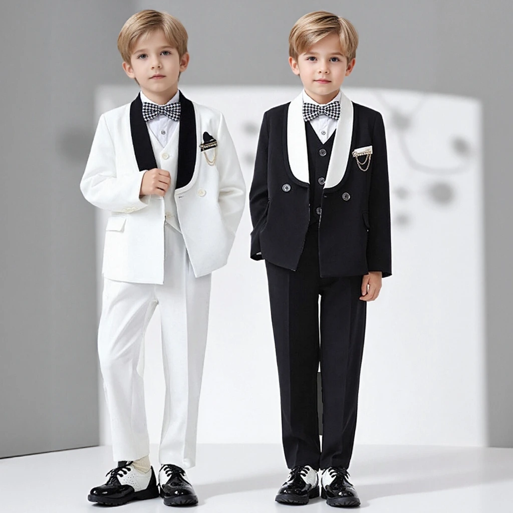 

Детский деловой костюм для подростков, бежевый джентльменский пиджак, жилет, брюки, комплект из 3 предметов с цветочным узором для мальчиков, наряд для свадебной вечеринки, детский комплект для выступлений на фортепиано