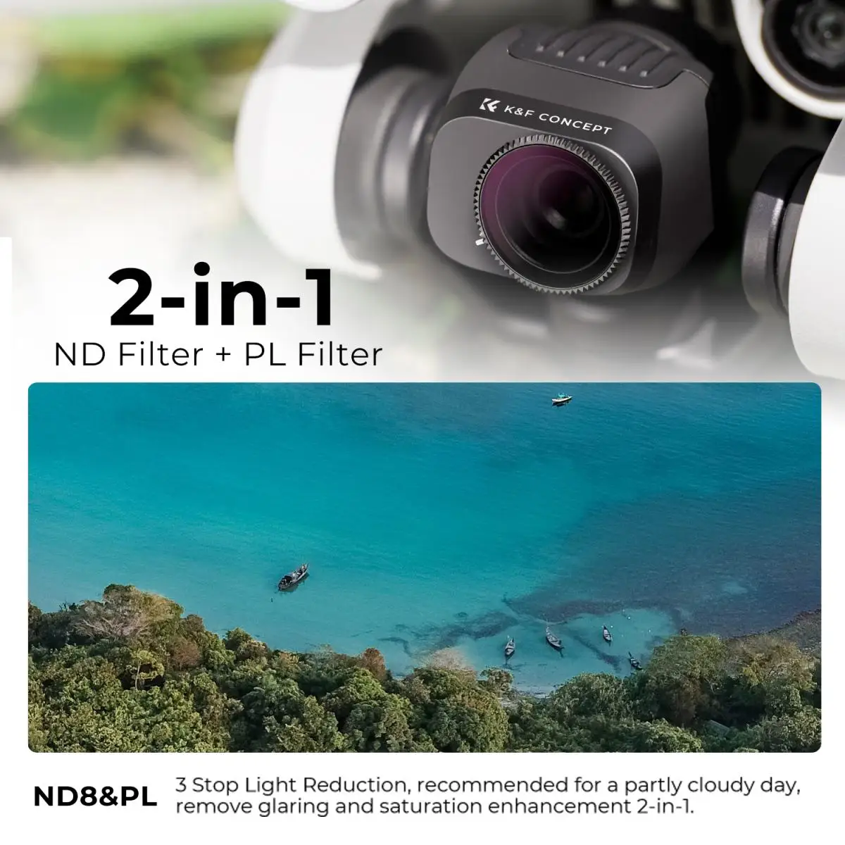 Фильтр объектива K & F Concept ND8/PL для DJI Drone Mini 3 Pro с нейтральной плотностью и поляризационным эффектом 2-в-1 фильтр с 28 многослойным покрытием