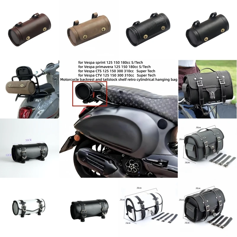 

Motorcycle backrest and tailstock retro cylindrical hanging bag for Vespa primavera 125 150 180 cc sprint GTS CTV 250 300 310cc
