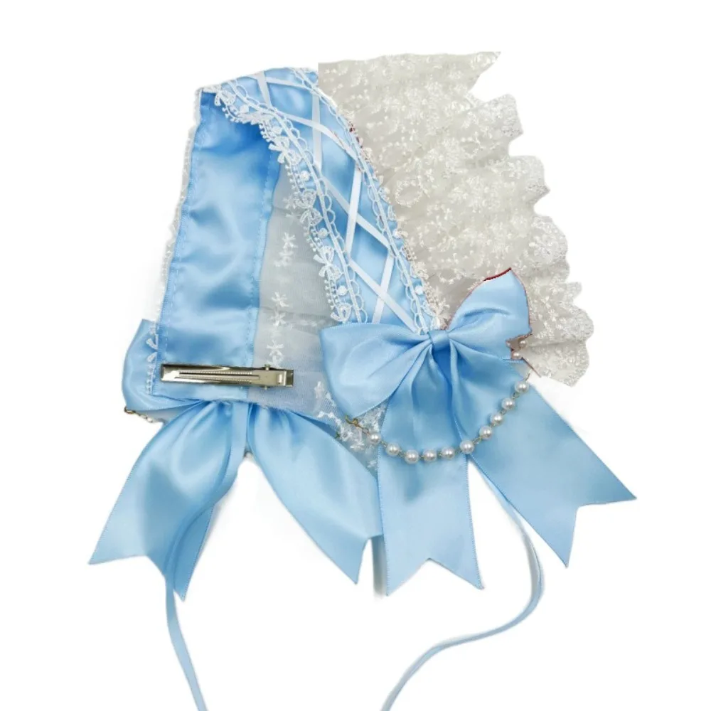 

Cute Sweet Lolita Lace Headband Pearl Ribbon Bow Ruffled Hairband Kawaii JK Lolita Hair Clip Comic Convention