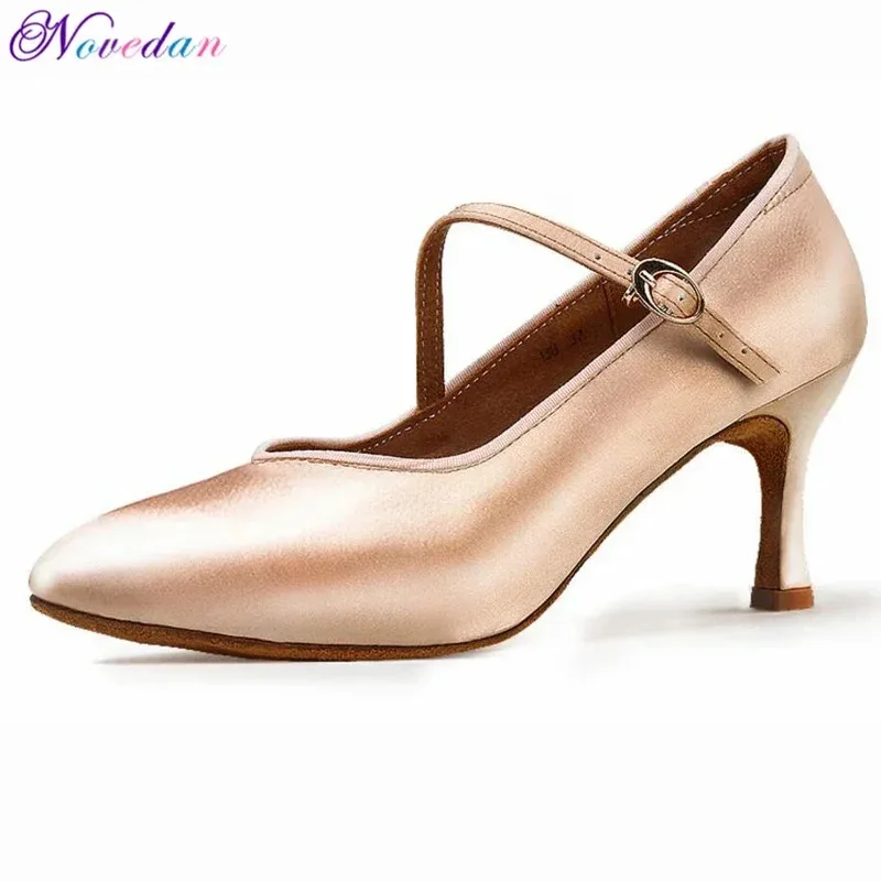 CyWomen zapatos de baile latino de salón señoras satén punta cerrada Salsa Tango vals zapatos de baile tacón delgado 5,5 cm/6,5 cm/7,5 cm