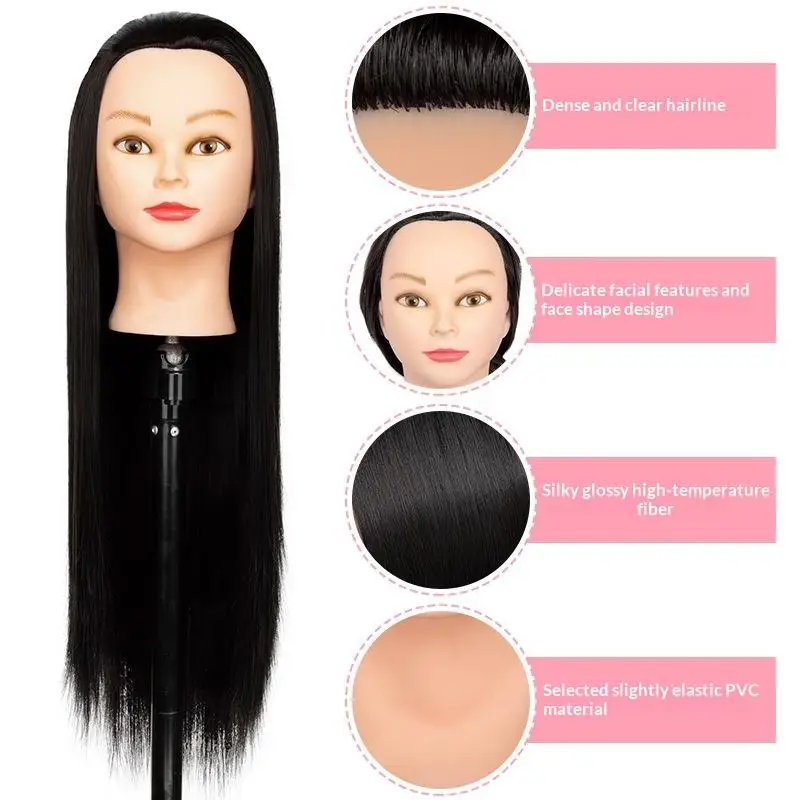 26 Zoll langer, realistischer Schaufensterpuppenkopf mit synthetischem Haar, Schönheitstrainingshilfe für Friseure, Make-up-Übungs-Schaufensterpuppenkopf C – Detail 6