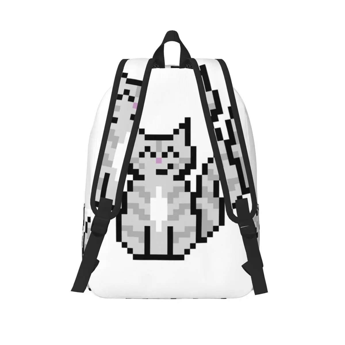Grey Tabby Cat Pixel Art Student Backpack School Bag Hiking Travel Daypack for Boys Girls Fashion Bookbag Shoulder Bags