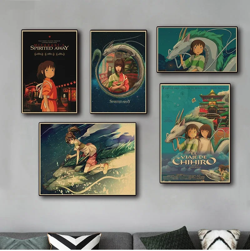 Anime Spirited Away Wall Art, Japanese Hot, Vintage, Girl Mural, Room Decor, Home, Kids, Decorative Canvas Poster, Aesthetic