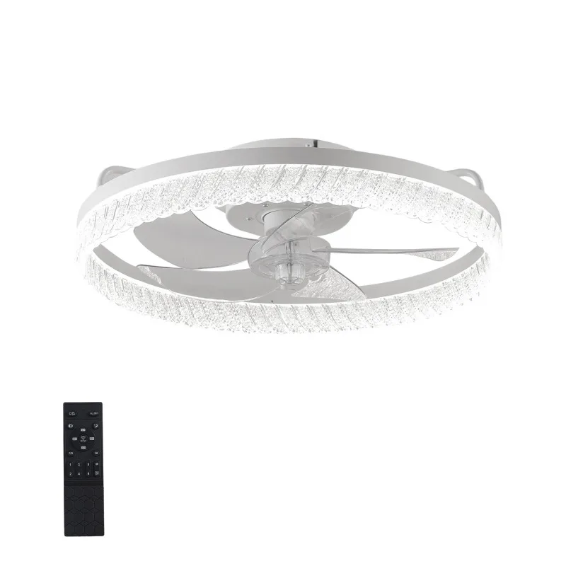 Crystal - Decorated Ceiling Fan with White  Light Modern Retractable Blade Chandelier Fan for Living Room and Bedroom