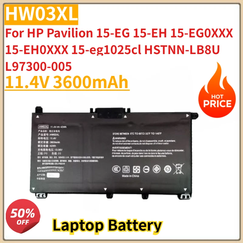 

New 11.4V 3600mAh HW03XL HSTNN-IB90 Original Battery For HP Pavilion TPN-Q245 Q246 15-eg0010TX 246 G7 255 G8
