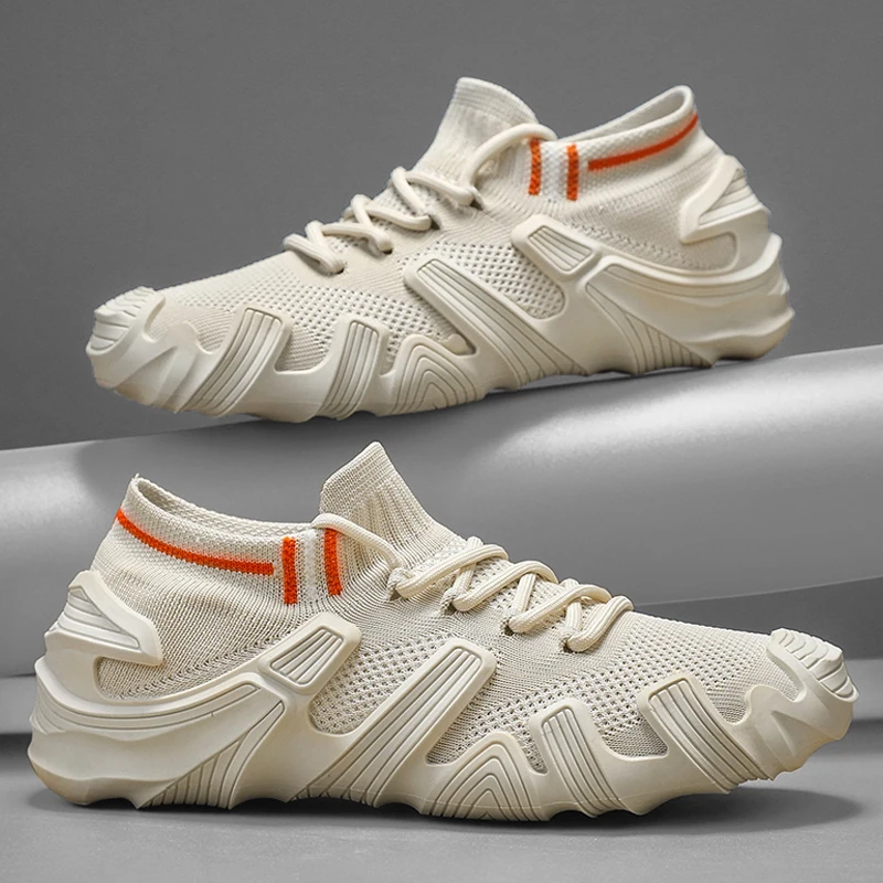 

Мужские дышащие вязаные туфли без шнуровки на толстой подошве, универсальная повседневная спортивная обувь