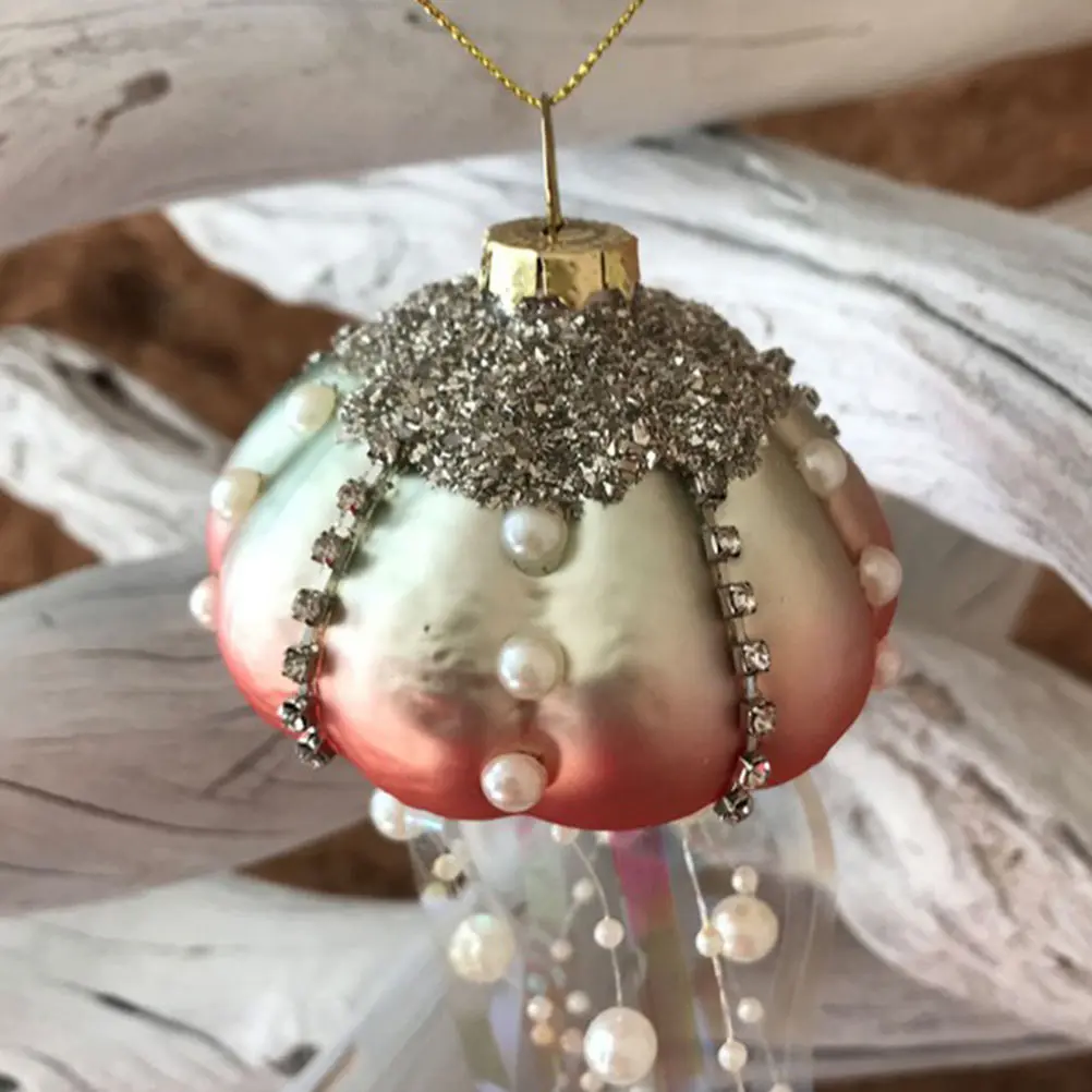 

4Pcs Glass Jellyfish Hanging Decorations Coastal Themed Christmas Tree Pendants Indoor Outdoor Holiday Party Wall Door Ornament