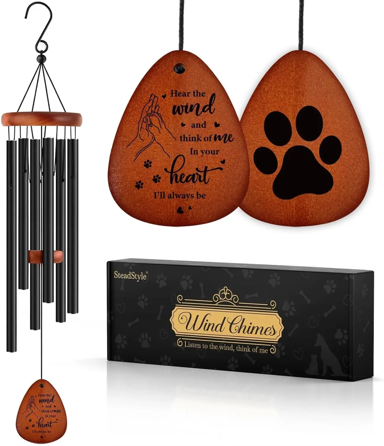 

Pet Memorial Wind Chime for Dogs Cats, Sympathy Grief Gift, Loss of Pet Remembrance, 25.5 in Premium Quality Wooden Chime with