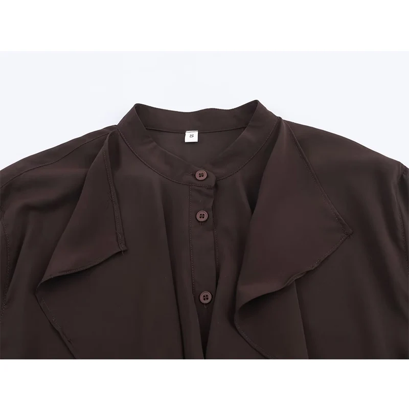 Koszule biurowe Bluzki Damskie 2026 Nowa Wiosenna Moda Retro Eleganckie Bluzki z Falbanami Szykowne Codzienne Uniwersalne Młodzieżowe Bluzki na Wakacje i na Ulicę