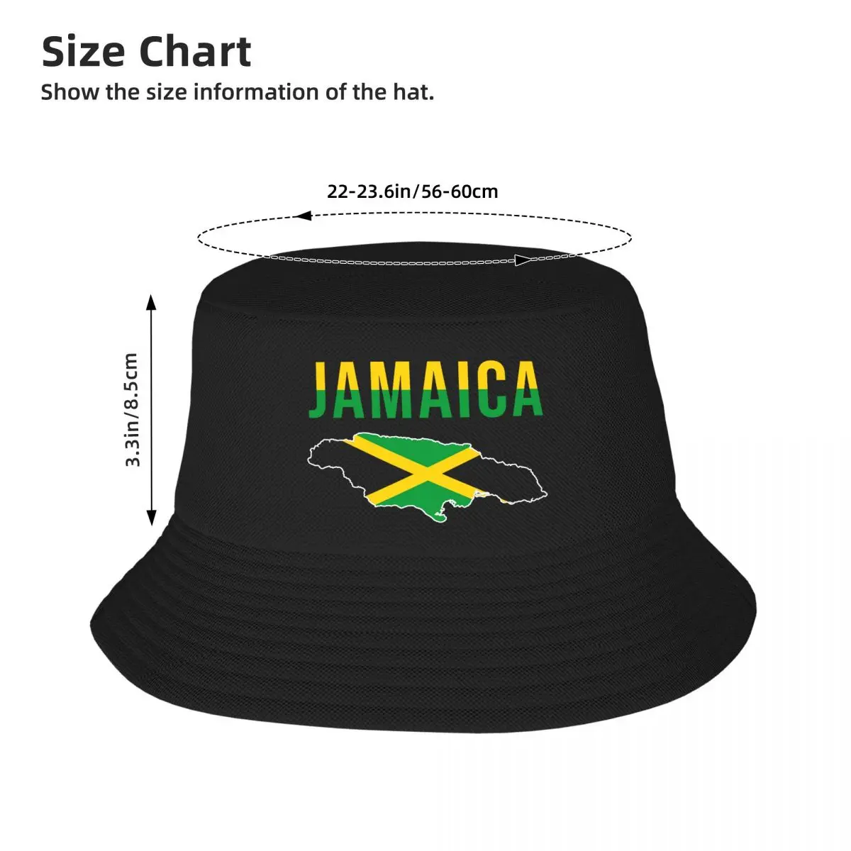 Custom Jamaica Flag Map Bucket Hat for Men Women Print Jamaican Proud Summer Beach Sun Camping Cap