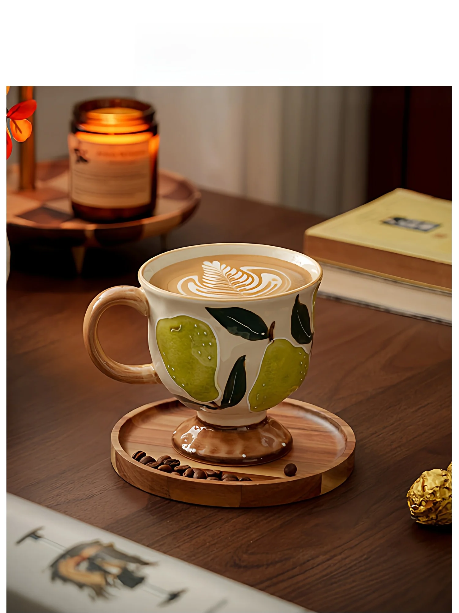 Taza de café de lujo Eku Pro con asa, tazas de cerámica grabadas con motivos florales y de frutas, utensilios de comedor para...