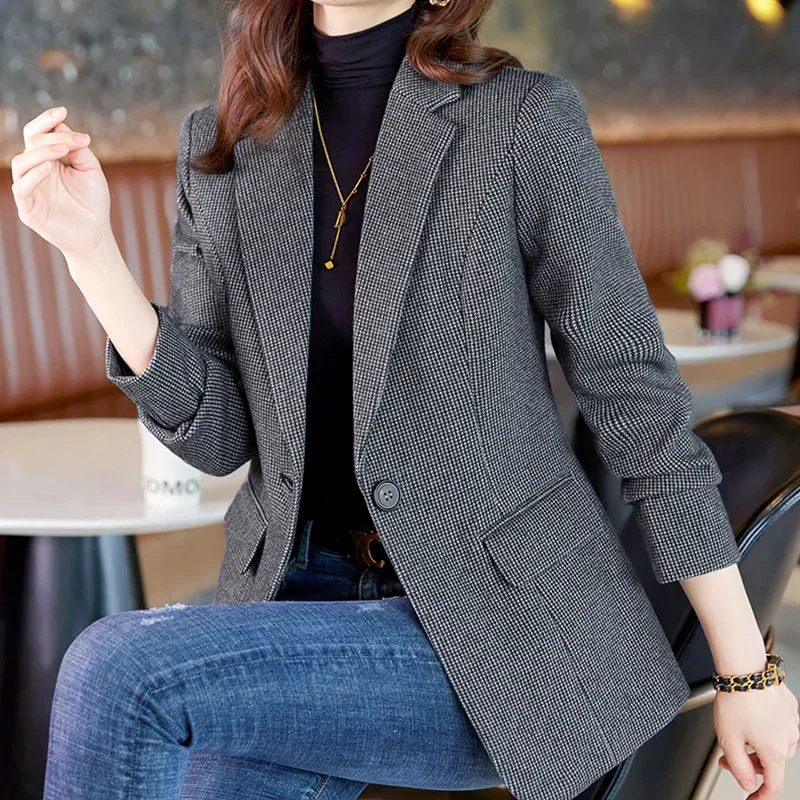 Costume Blazer à Carreaux pour Femme, Tenue de Bal Formelle, Manteau à la Mode, Travail, Bureau, Printemps, 1 Pièce