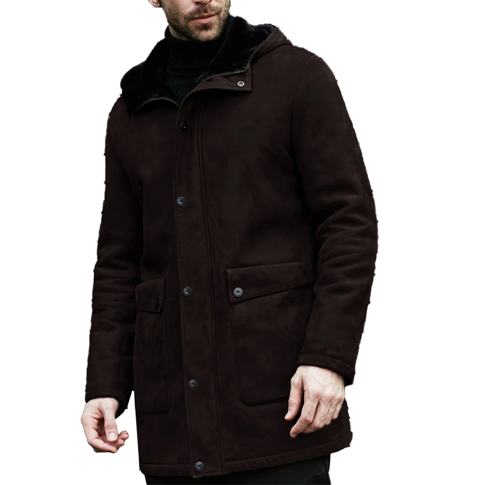 معطف سميك مبطن بالصوف للرجال معطف مبطن بالصوف ملابس شتوية بدون نسيج مرن مادة البوليستر معطف بطول منتظم