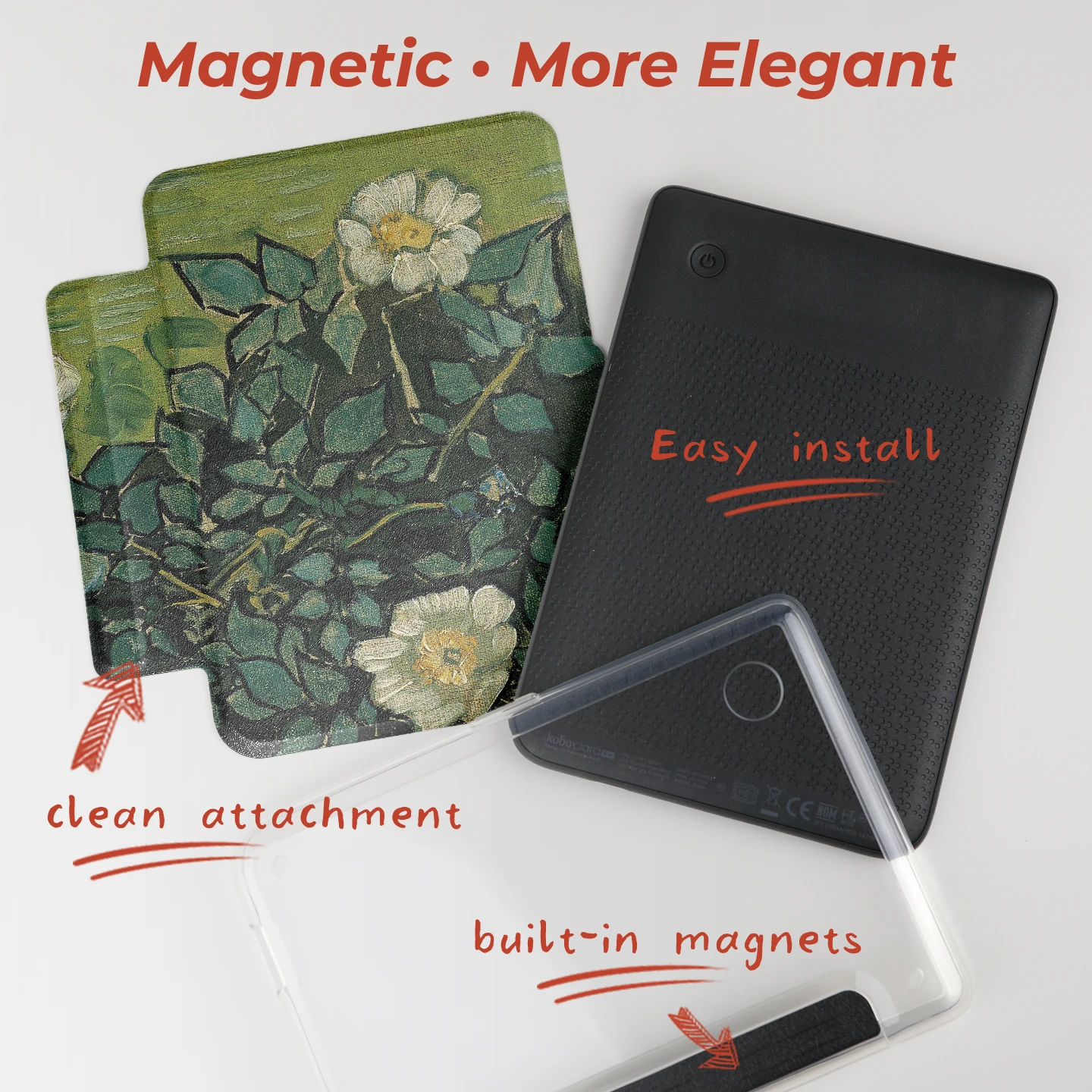 Magnetyczne etui odłączane Twosheep do Kobo Clara BW, Clara Colour, Clara 2E 6 cali z przezroczystą tylną obudową, klasyczny styl malarstwa olejnego. — zdjęcie produktu 3