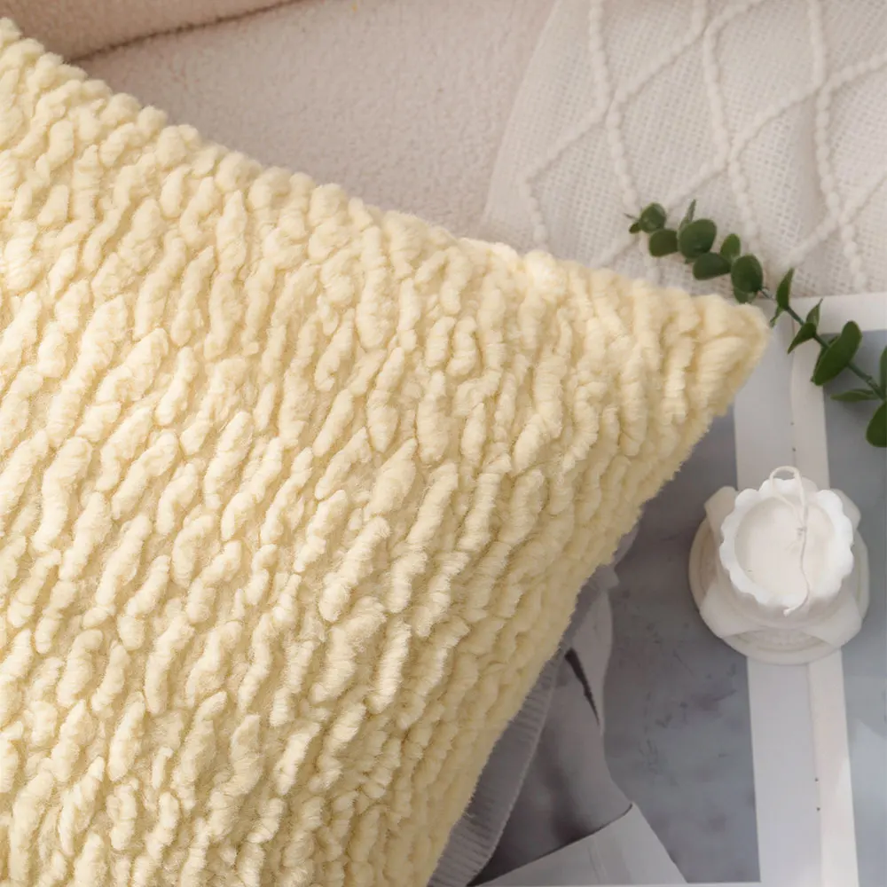 Yellow Plush Decorative Pillow Cover Ultra Soft Pillowcase for Sofa Living Room Decorations Ins Creative Funda Cojines De 45x45