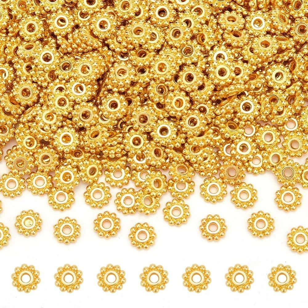 500pcs Gold Spacer Beads 6.5mm Daisy Spacers Flower Beads Mini Snowflake Spacer Metal Alloy Craft Loose