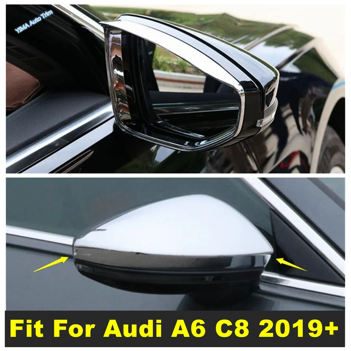 

Chrome ABS Rearview Mirror Shell Rain Eyebrow Decor Cover Trim For Audi A6 C8 2019 - 2023 Auto Exterior Accessories Refit Kit