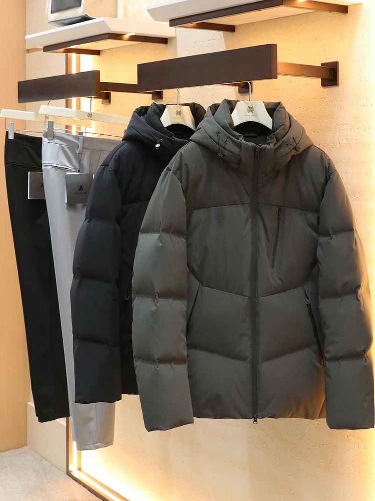 Thickened Men's down Jacket Warmth Three-Proof Black Tech Silver Ion Heat Reflection Business Casual Urban Wear Duck down Fil...