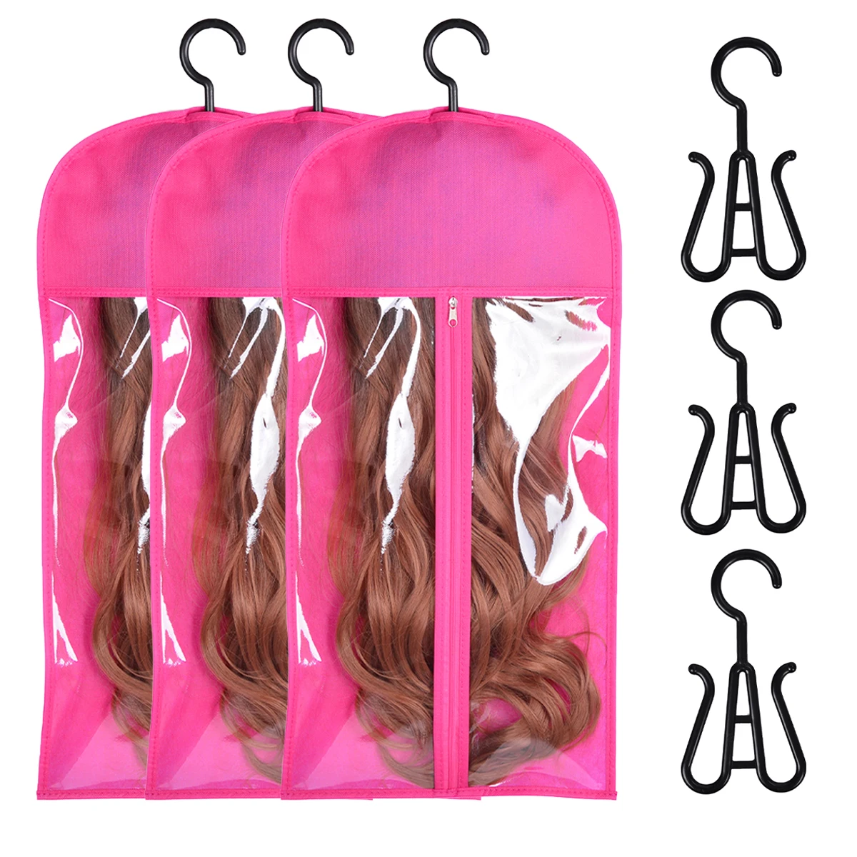 Bolsas de almacenamiento de pelucas largas con colgador, embalaje de extensión de cabello no tejido, bolsa de almacenamiento portátil a prueba de polvo, bolsa de transporte de extensiones de cabello