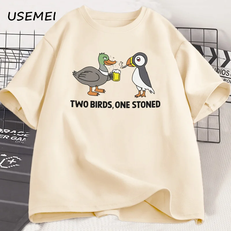 Two Birds One Stoned Printed T-shirt Csaual Cotton Short Sleeve T Shirt Unisex Men's Desinger Clothes Loose O Neck Graphic Tees